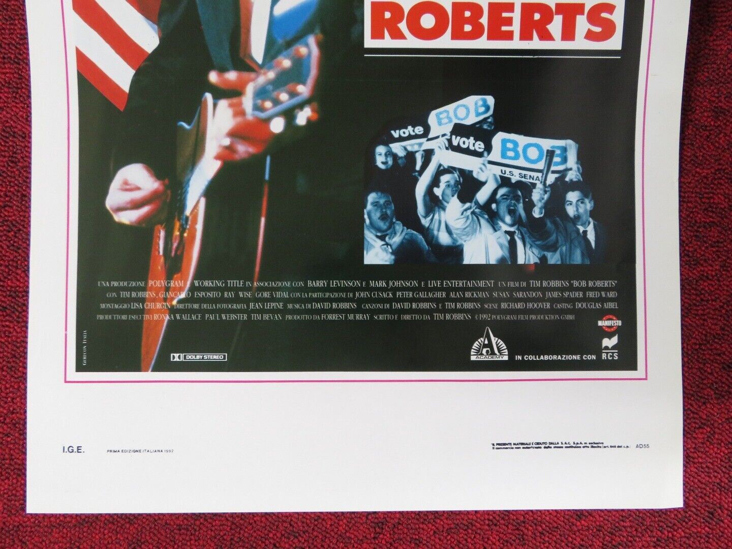 BOB ROBERTS ITALIAN LOCANDINA (27.5"x13") POSTER TIM ROBBINS 1992 Movie posters