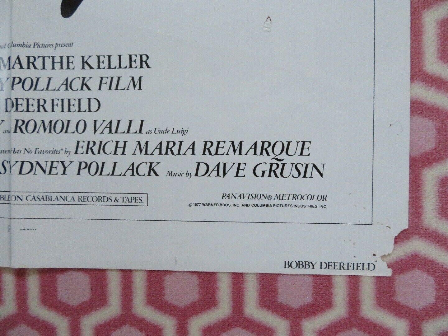 BOBBY DEERFIELD US ONE SHEET (27"x 41") POSTER AL PACINO SYDNEY POLLACK 1977 - Rendezvous Cinema
