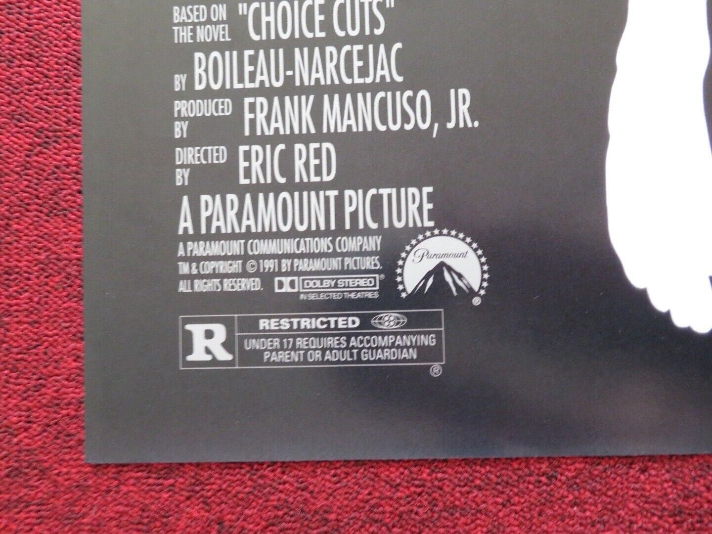 BODY PARTS FOLDED US ONE SHEET POSTER JEFF FAHEY LINDSAY DUNCAN 1991 Movie posters