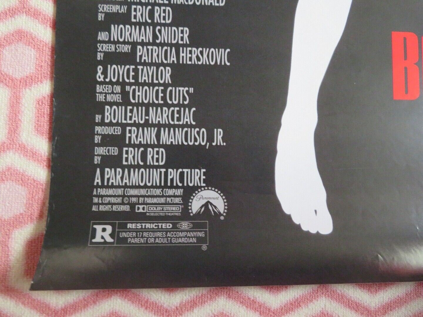 BODY PARTS ONE SHEET ROLLED POSTER JEFF FAHEY ERIC RED 1991 Movie posters