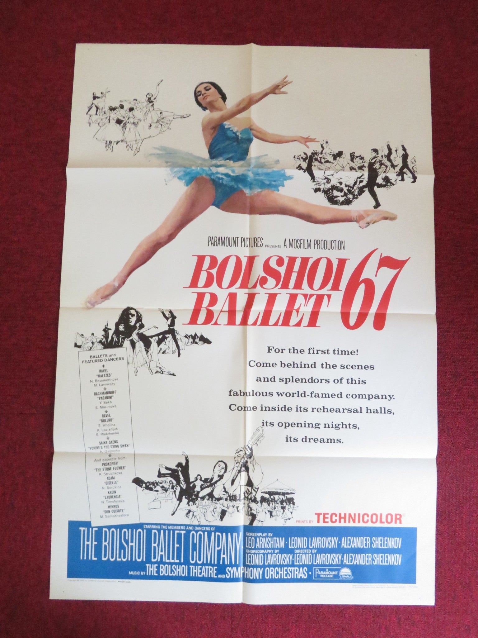 BOLSHOI BALLET '67 FOLDED US ONE SHEET POSTER ARIANE NATALIA BESSMERTNOVA 1965 Rendezvous Cinema Movie posters