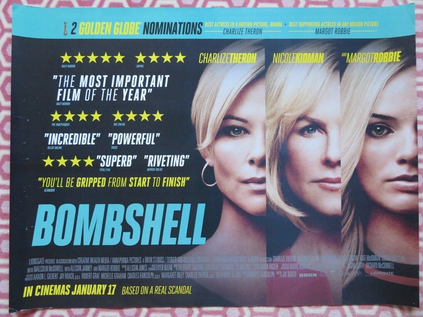 BOMBSHELL QUAD (30"x 40") ROLLED POSTER CHARLIZE THERON NICOLE KIDMAN M.ROBBIE Rendezvous Cinema Movie posters