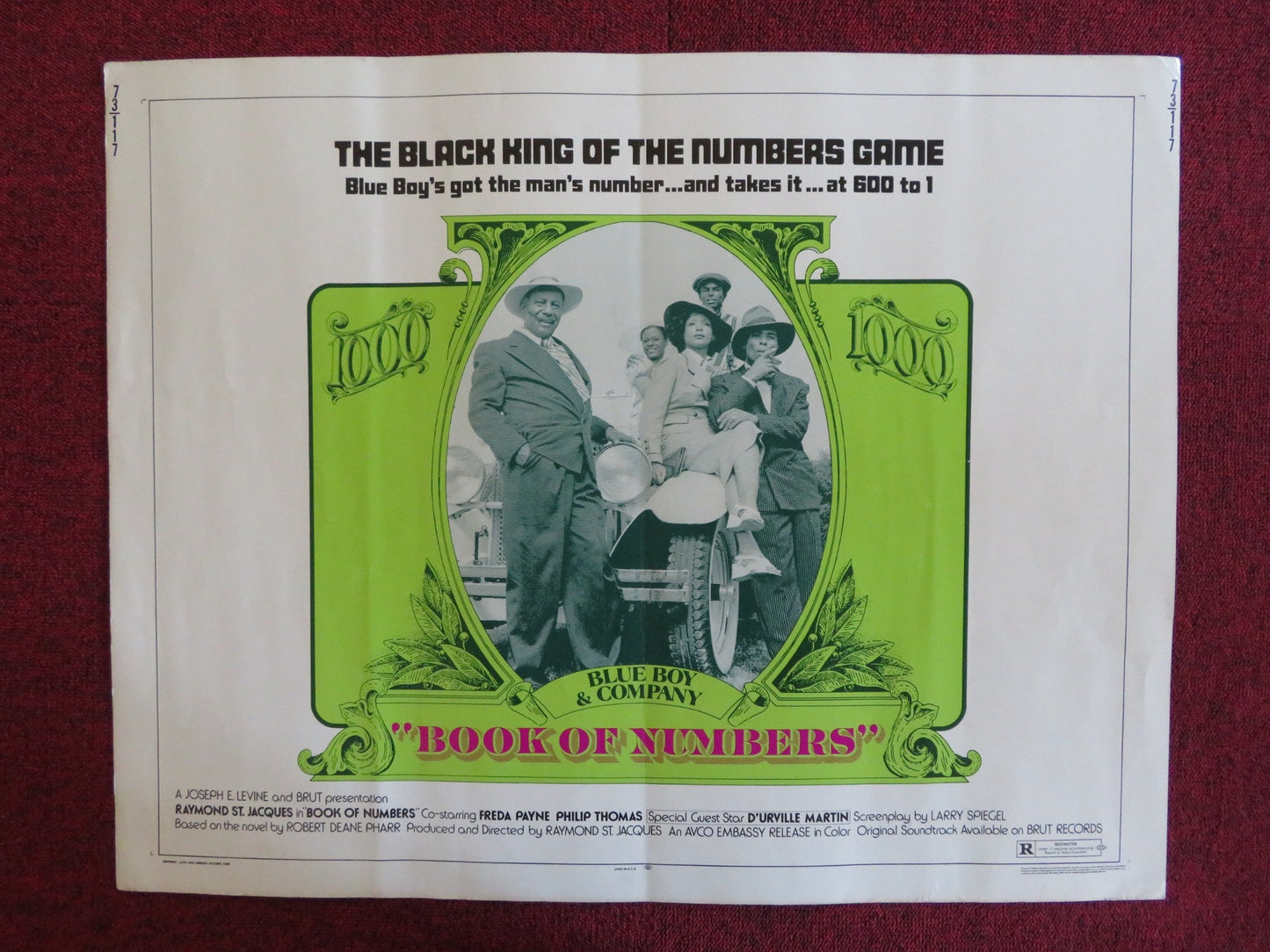 BOOK OF NUMBERS US HALF SHEET (22"x 28") POSTER RAYMOND ST. JACQUES PAYNE 1973 Rendezvous Cinema Movie posters