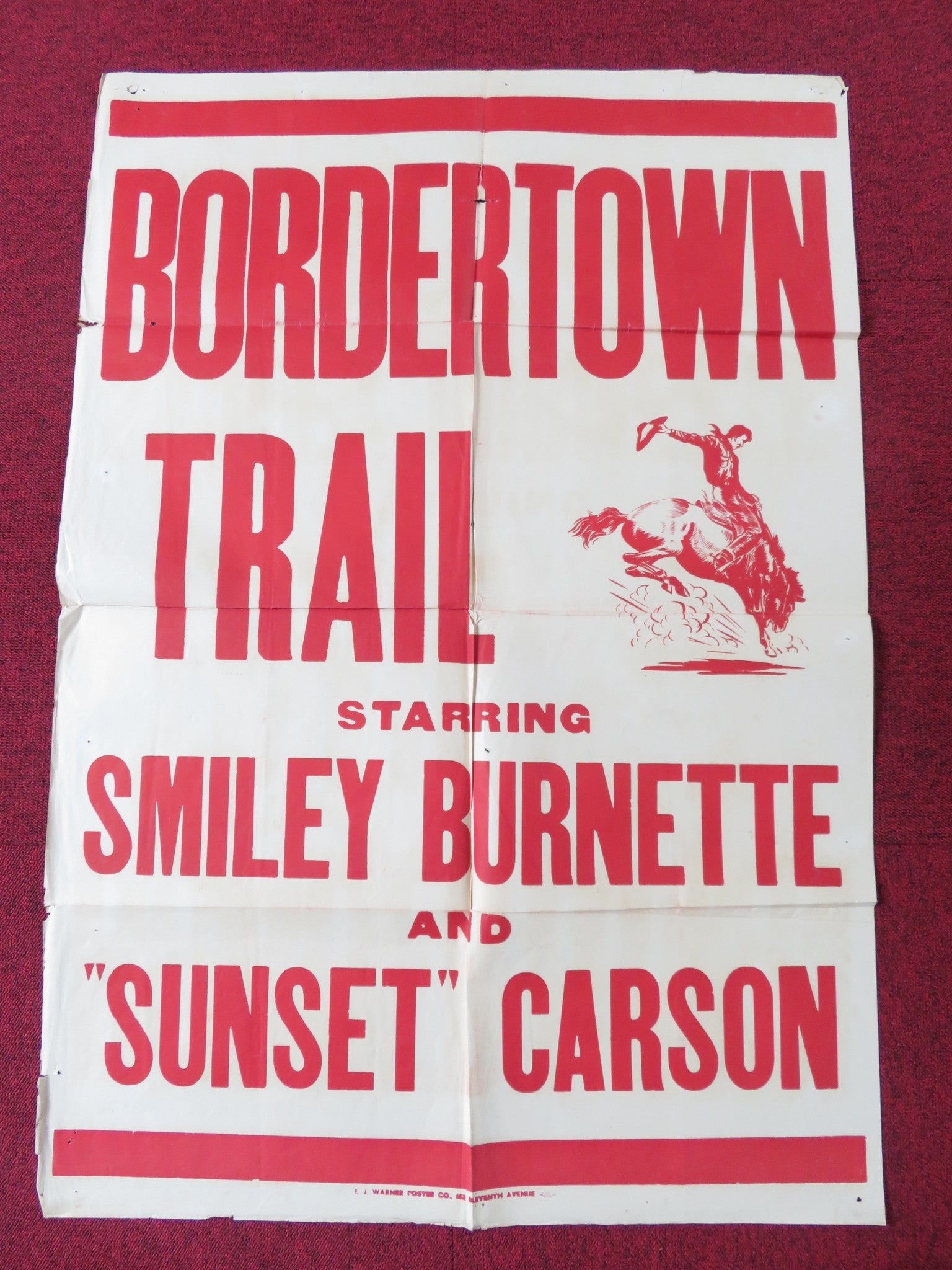 BORDERTOWN TRAIL FOLDED US ONE SHEET POSTER SMILEY BURNETTE SUNSET CARSON 1944 Rendezvous Cinema Movie posters