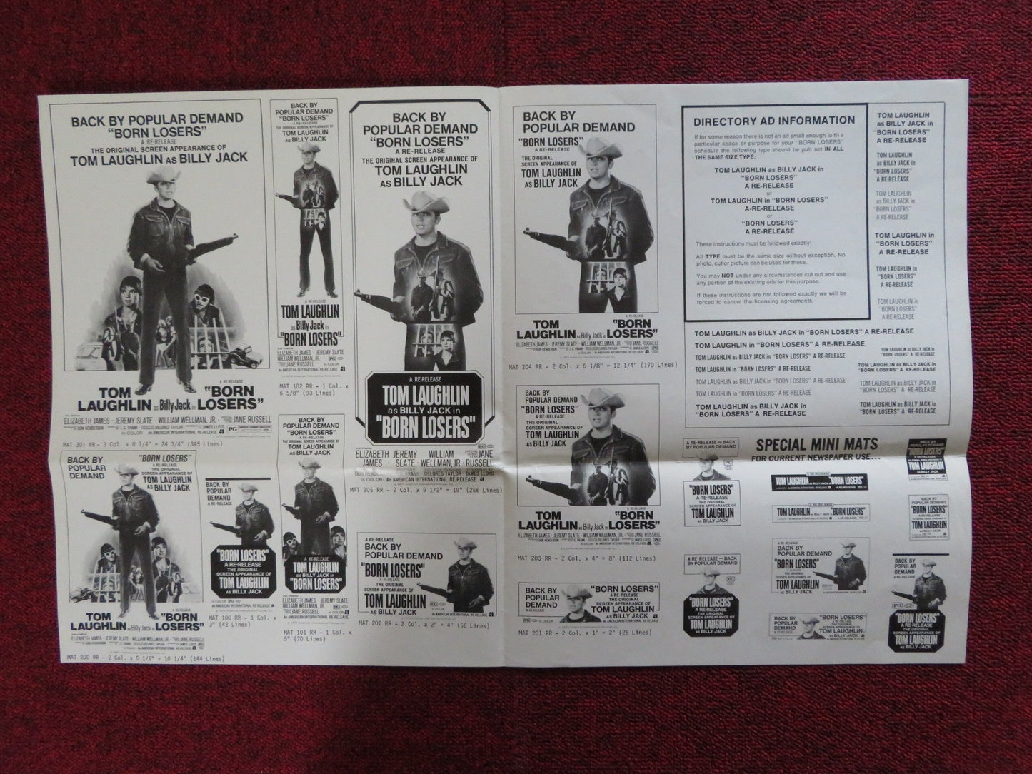 BORN LOSERS - REVISED PRESSBOOK UNCUT AMERICAN INTERNATIONAL TOM LAUGHLIN 1974 Rendezvous Cinema Movie posters