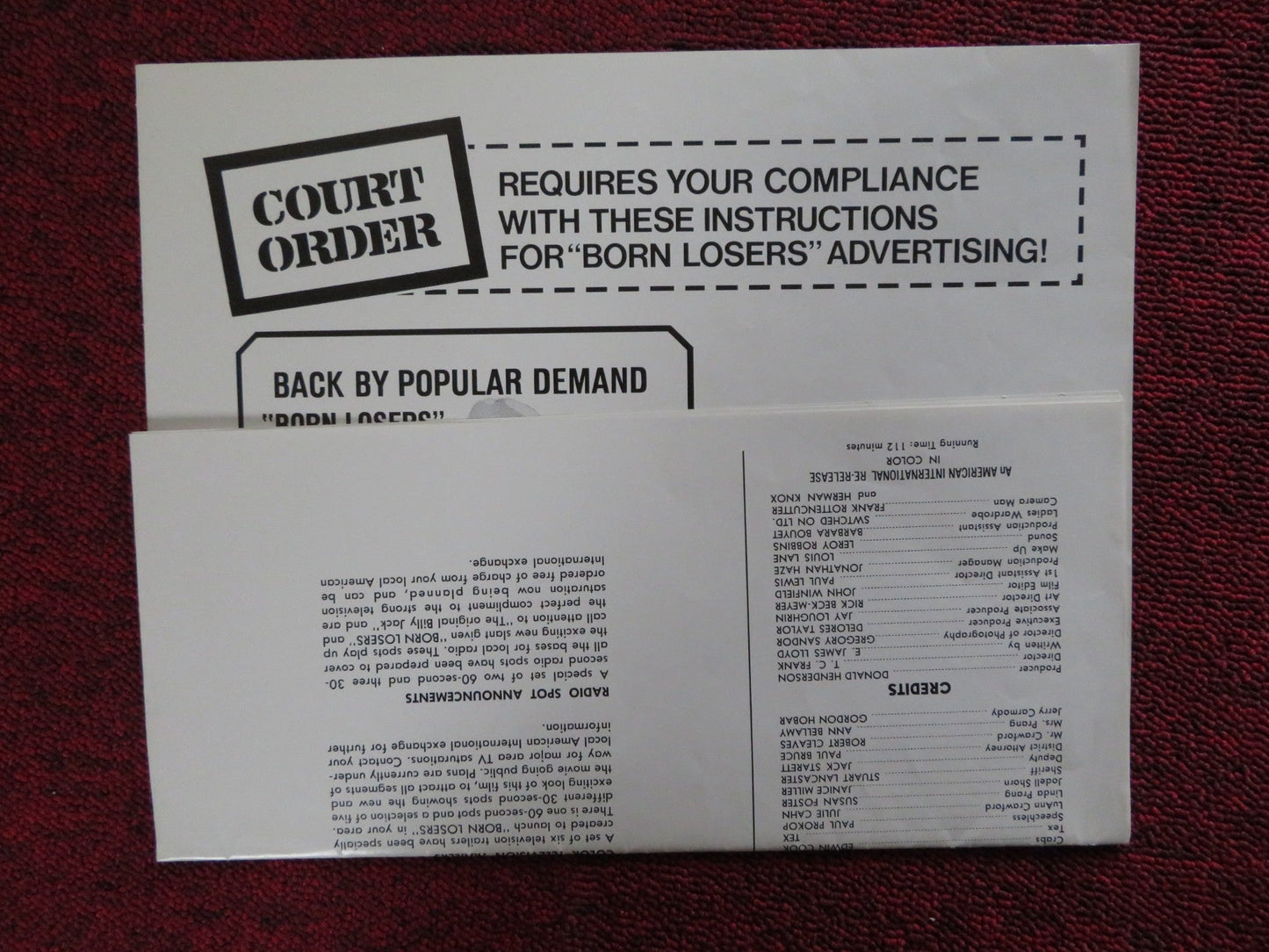 BORN LOSERS - REVISED PRESSBOOK UNCUT AMERICAN INTERNATIONAL TOM LAUGHLIN 1974 Rendezvous Cinema Movie posters