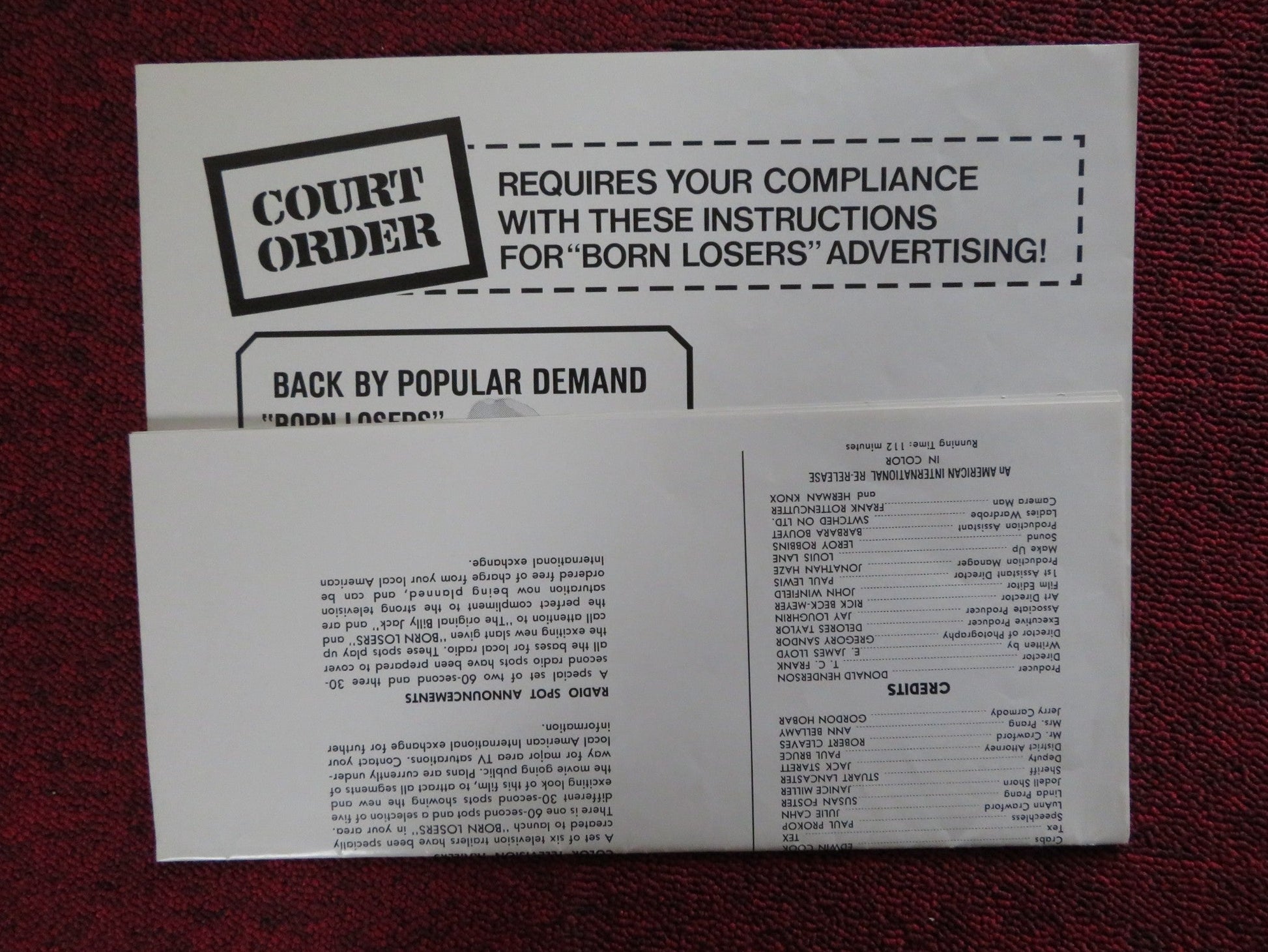 BORN LOSERS - REVISED PRESSBOOK UNCUT AMERICAN INTERNATIONAL TOM LAUGHLIN 1974 Rendezvous Cinema Movie posters