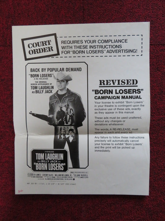 BORN LOSERS - REVISED PRESSBOOK UNCUT AMERICAN INTERNATIONAL TOM LAUGHLIN 1974 Rendezvous Cinema Movie posters