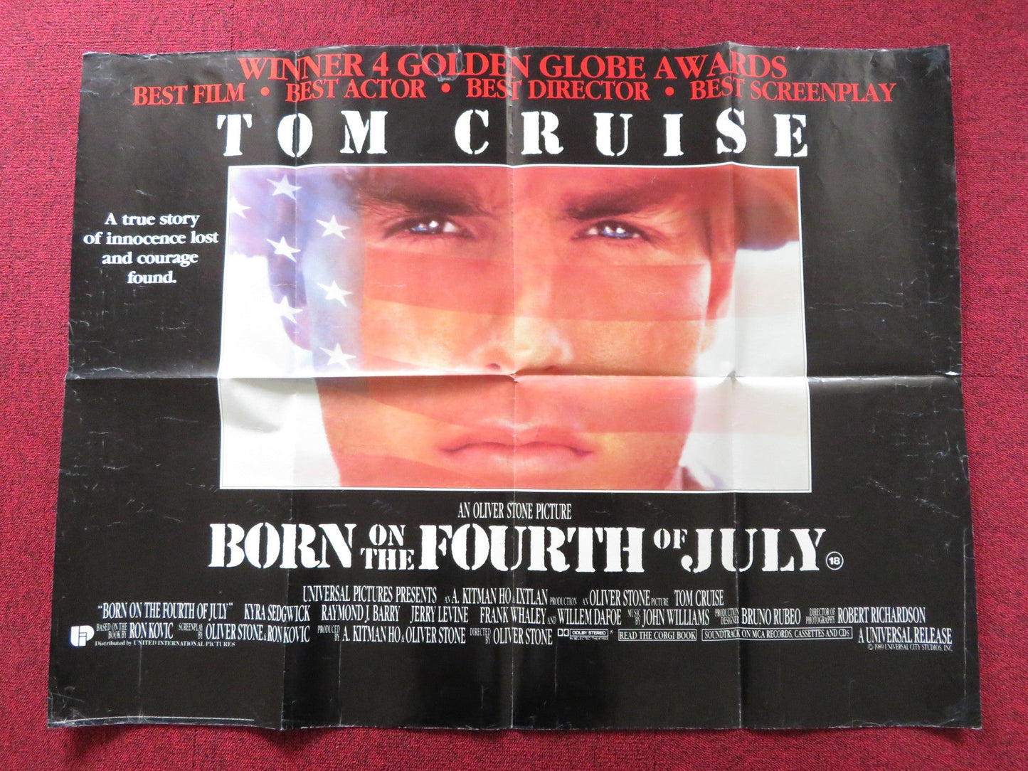 BORN ON THE FOURTH OF JULY UK QUAD POSTER FOLDED TOM CRUISE OLIVER STONE 1989 Rendezvous Cinema Movie posters