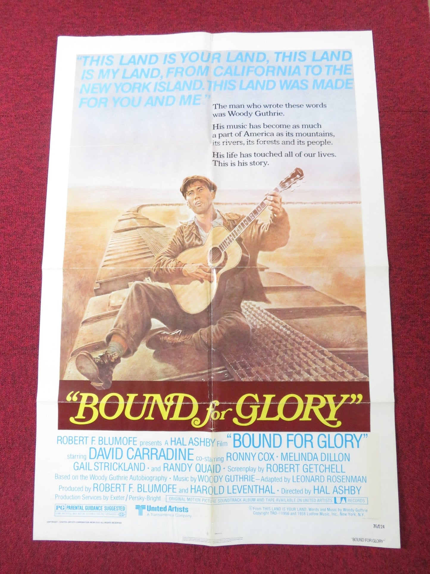 BOUND FOR GLORY FOLDED US ONE SHEET POSTER DAVID CARRADINE RONNY COX 1976 Rendezvous Cinema Movie posters