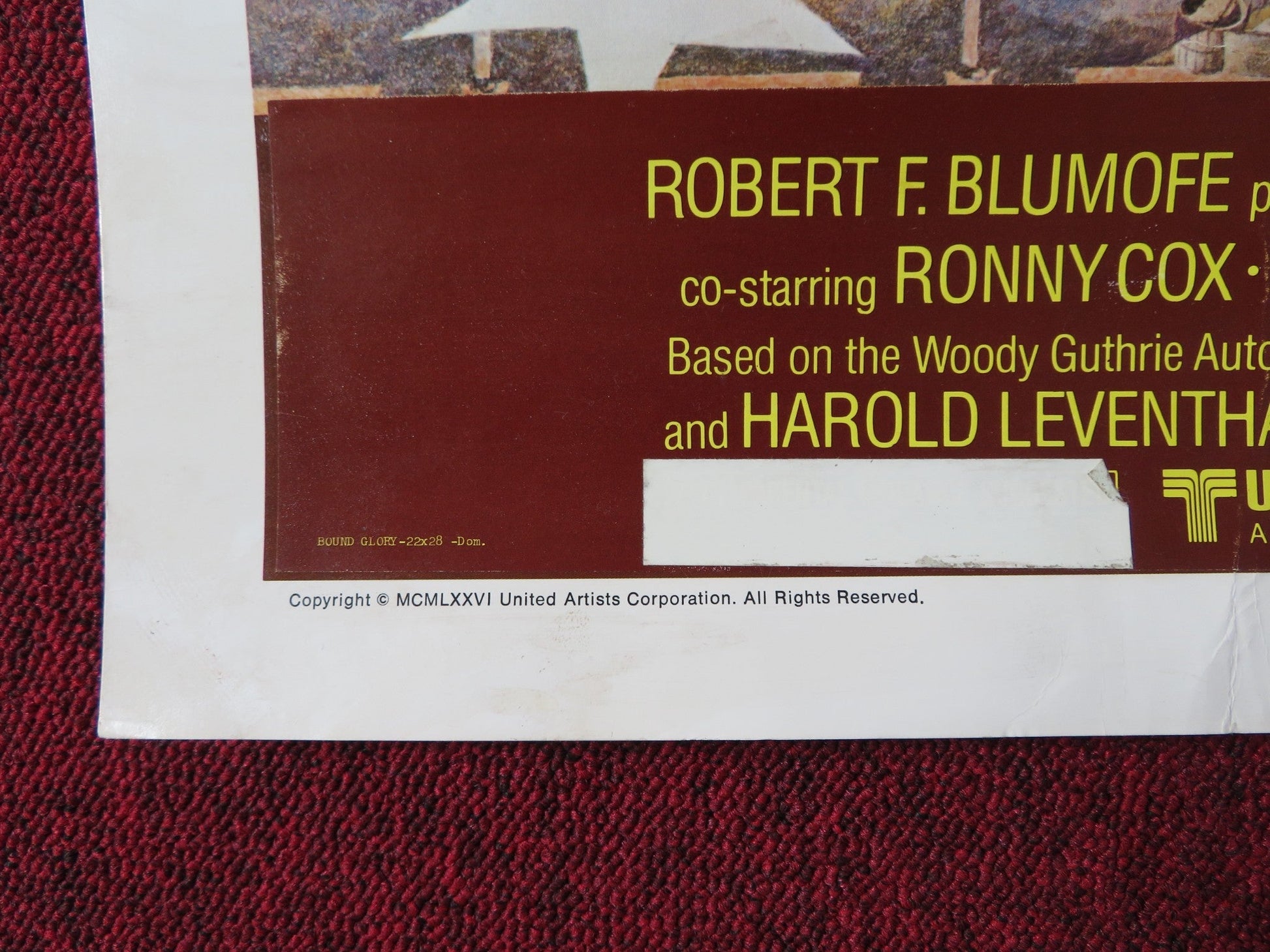 BOUND FOR GLORY US HALF SHEET (22"x 28") POSTER DAVID CARRADINE RONNY COX 1976 Rendezvous Cinema Movie posters