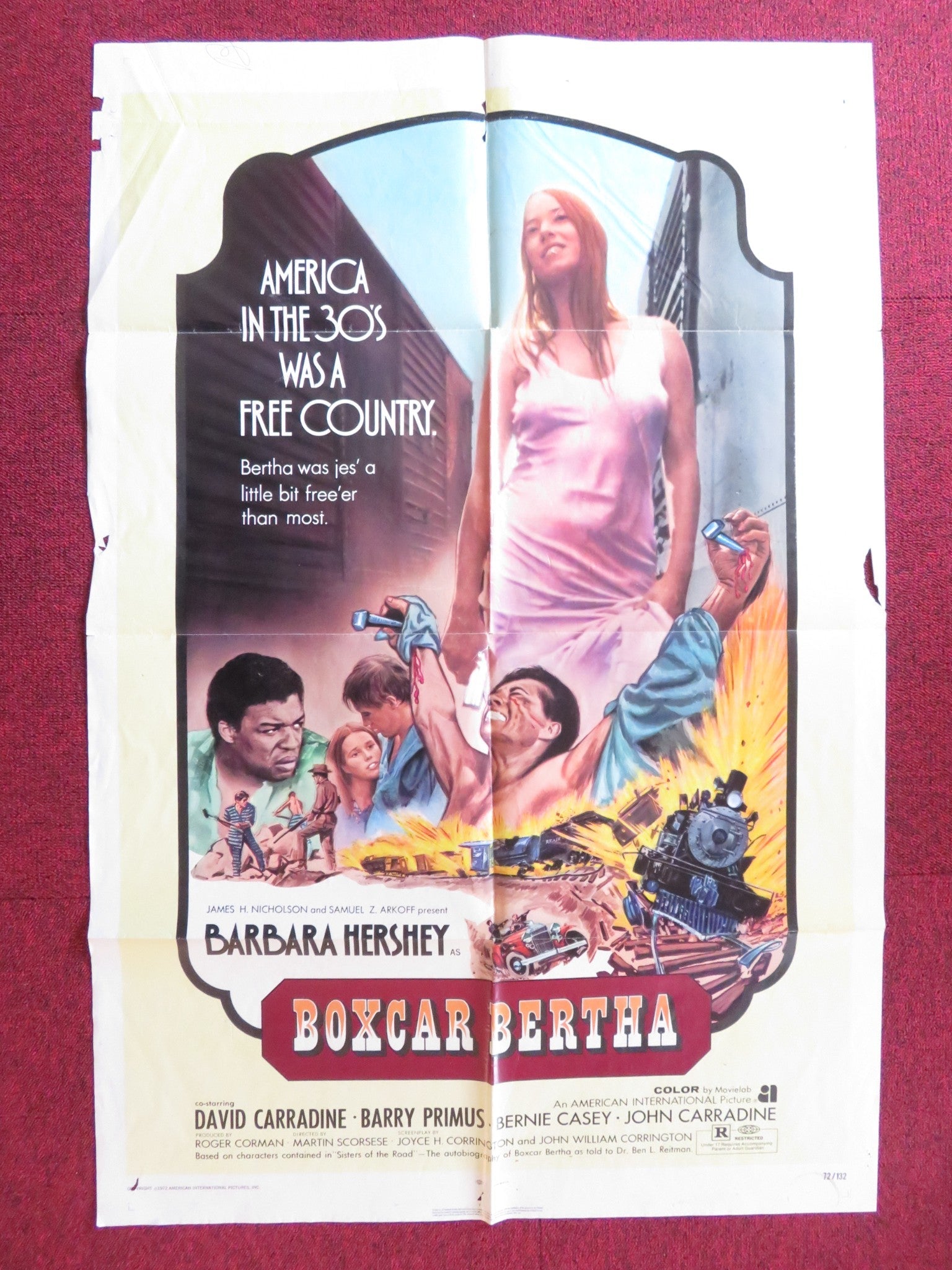 BOXCAR BERTHA FOLDED US ONE SHEET POSTER MARTIN SCORSESE BARBARA HERSHEY 1972 Rendezvous Cinema Movie posters