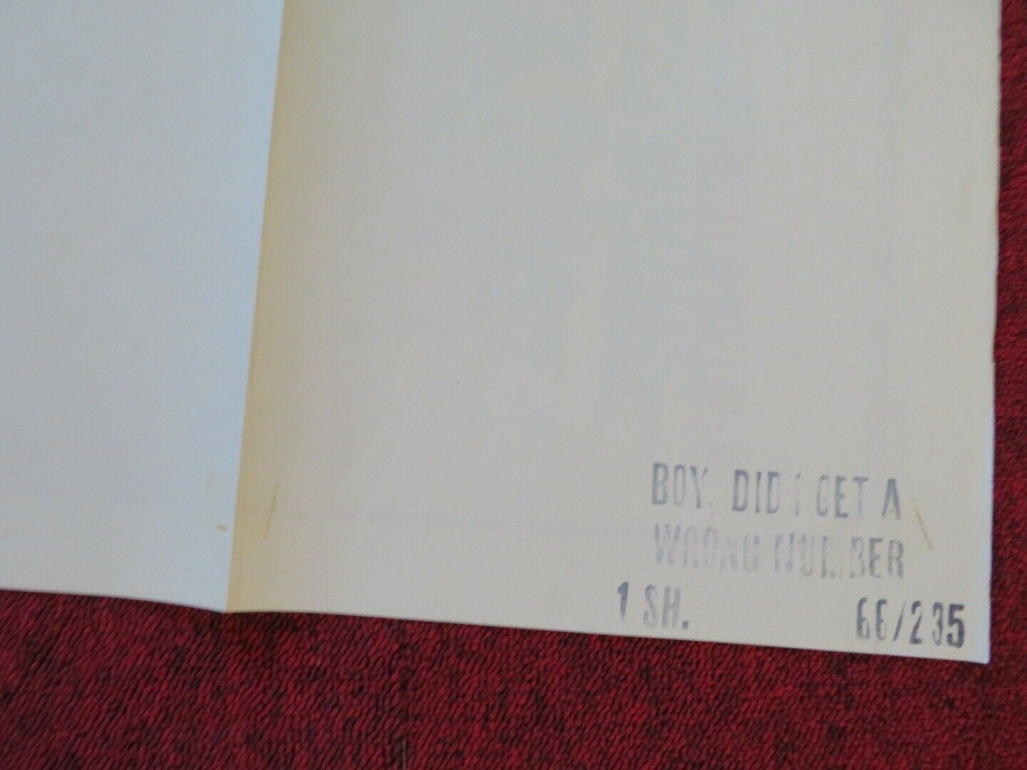 BOY, DID I GET THE WRONG NUMBER! FOLDED US ONE SHEET POSTER BOB HOPE 1966 Movie posters