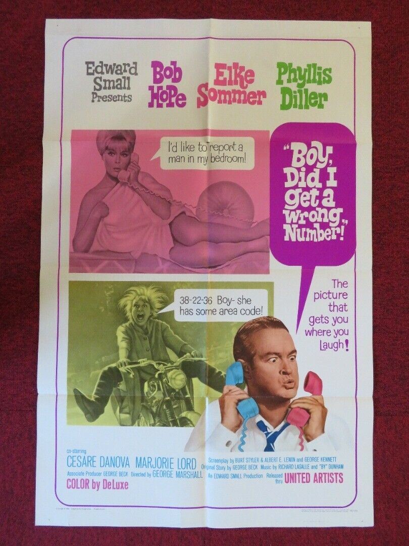 BOY, DID I GET THE WRONG NUMBER! FOLDED US ONE SHEET POSTER BOB HOPE 1966 Movie posters