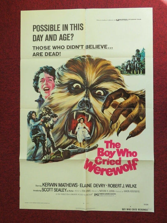 BOY WHO CRIED WEREWOLF FOLDED US ONE SHEET POSTER KERWIN MATHEWS 1973 Movie posters