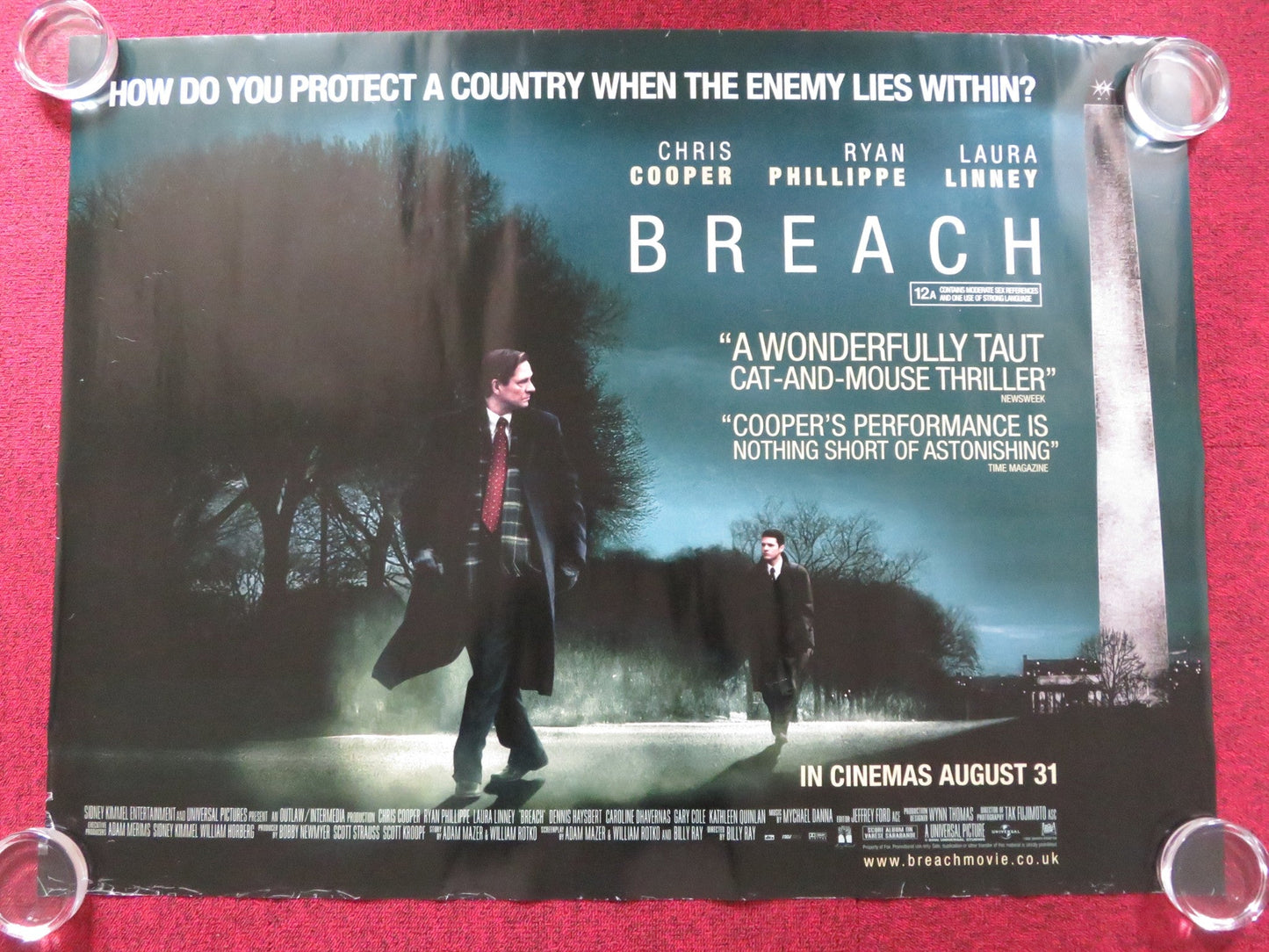BREACH UK QUAD ROLLED POSTER CHRIS COOPER RYAN PHILLIPPE 2007 Rendezvous Cinema Movie posters