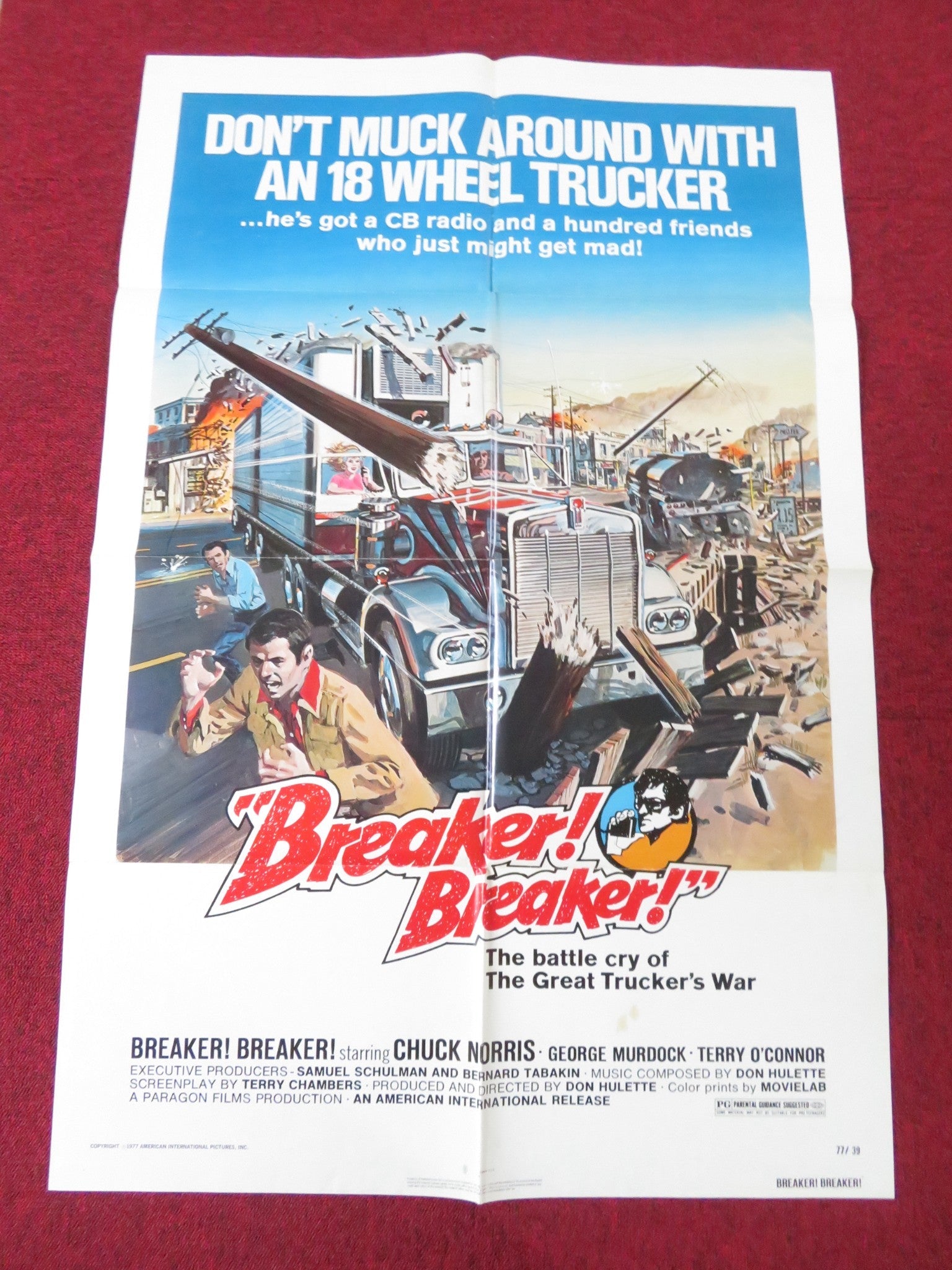 BREAKER! BREAKER! FOLDED US ONE SHEET POSTER CHUCK NORRIS GEORGE MURDOCK 1977 Rendezvous Cinema Movie posters