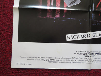 BREATHLESS FOLDED US ONE SHEET POSTER RICHARD GERE VALERIE KAPRISKY 1983 Rendezvous Cinema Movie posters