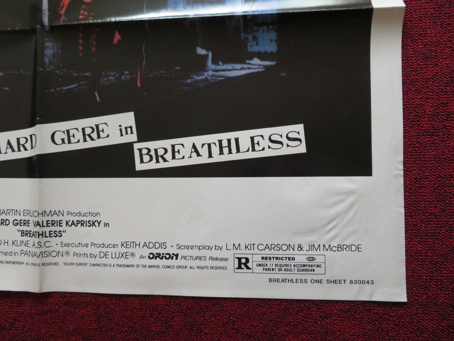 BREATHLESS FOLDED US ONE SHEET POSTER RICHARD GERE VALERIE KAPRISKY 1983 Rendezvous Cinema Movie posters