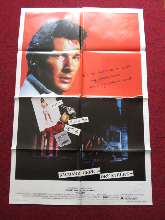 BREATHLESS FOLDED US ONE SHEET POSTER RICHARD GERE VALERIE KAPRISKY 1983 Rendezvous Cinema Movie posters