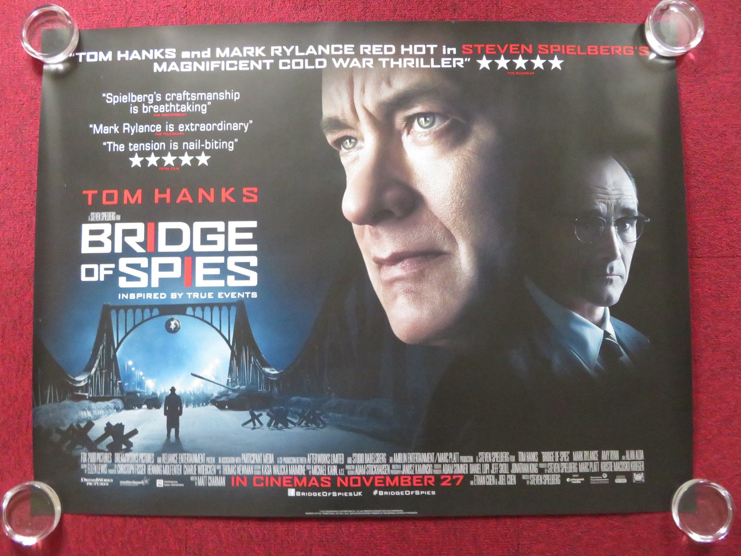 BRIDGE OF SPIES UK QUAD (30"x 40") ROLLED POSTER TOM HANKS MARK RYLANCE 2015 Rendezvous Cinema Movie posters