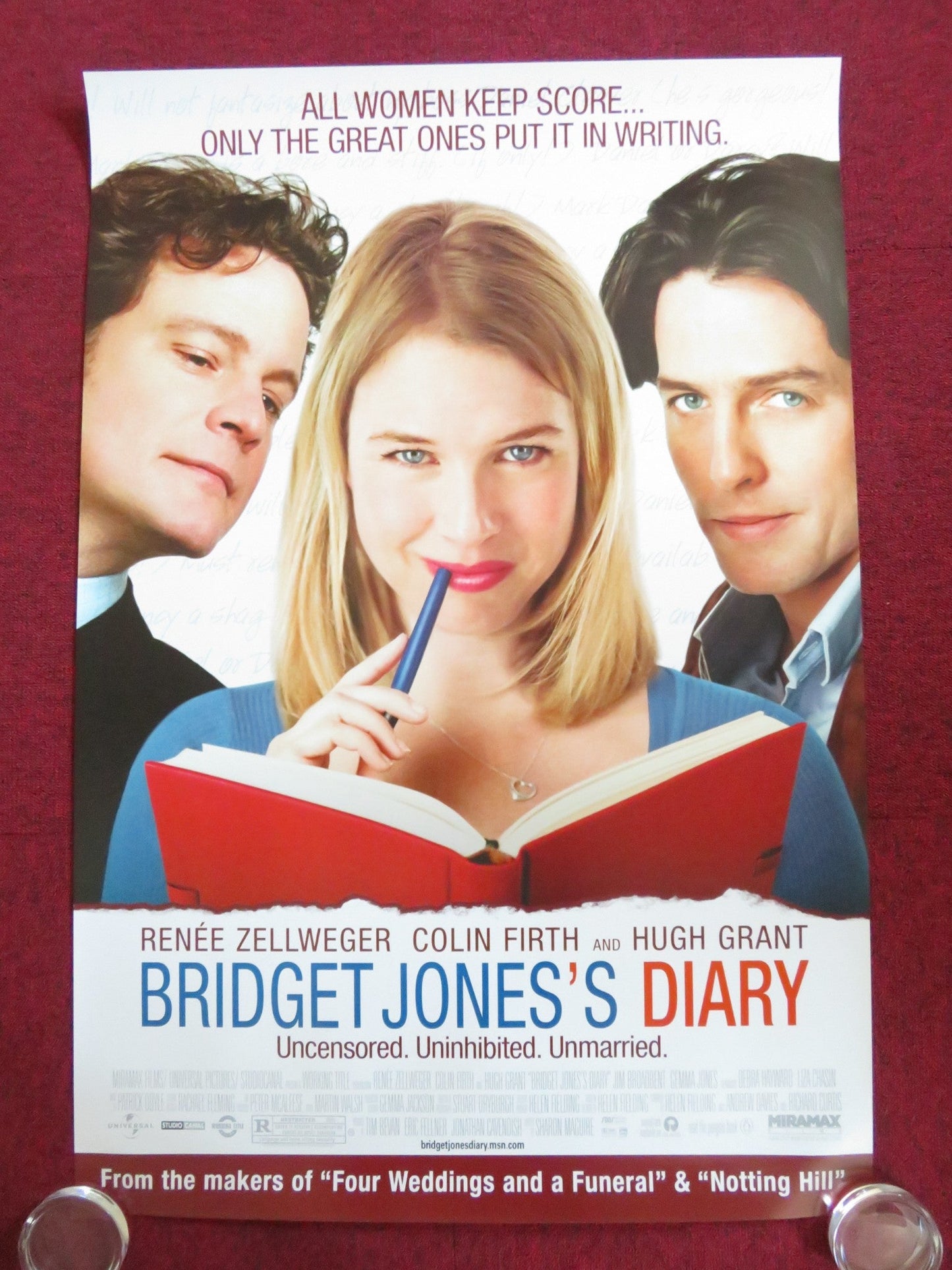 BRIDGET JONES'S DIARY US ONE SHEET ROLLED POSTER RENEE ZELLWEGER COLIN FIRTH '01 Rendezvous Cinema Movie posters