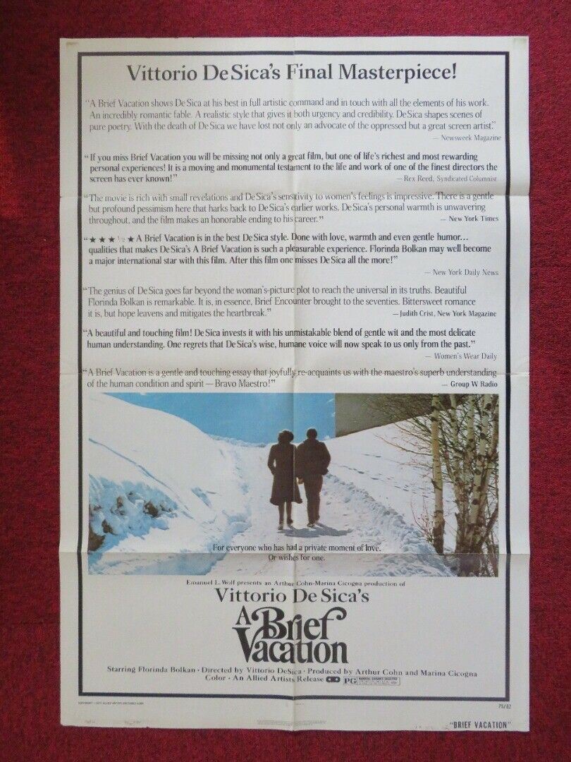 BRIEF VACATION FOLDED US ONE SHEET POSTER FLORINDA BOLKAN RENATO SALVATORI 1973 Movie posters