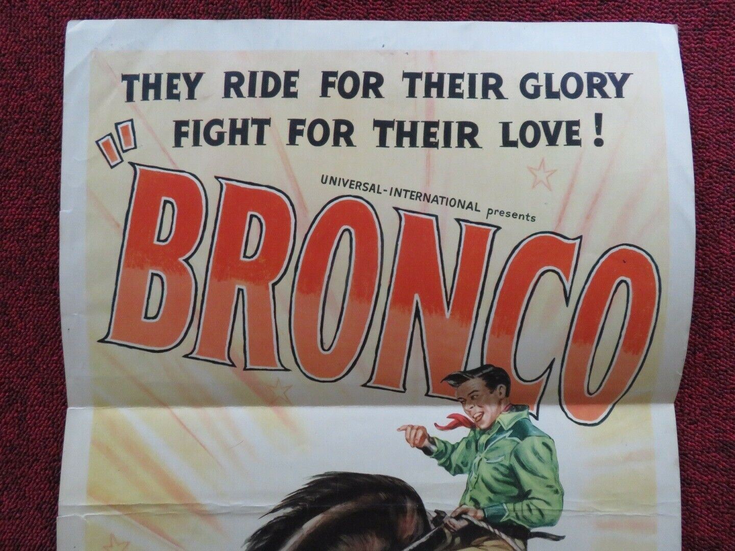 BRONCO BUSTER FOLDED US INSERT (14"x 36") POSTER JOHN LUND SCOTT BRADY 1952 Movie posters