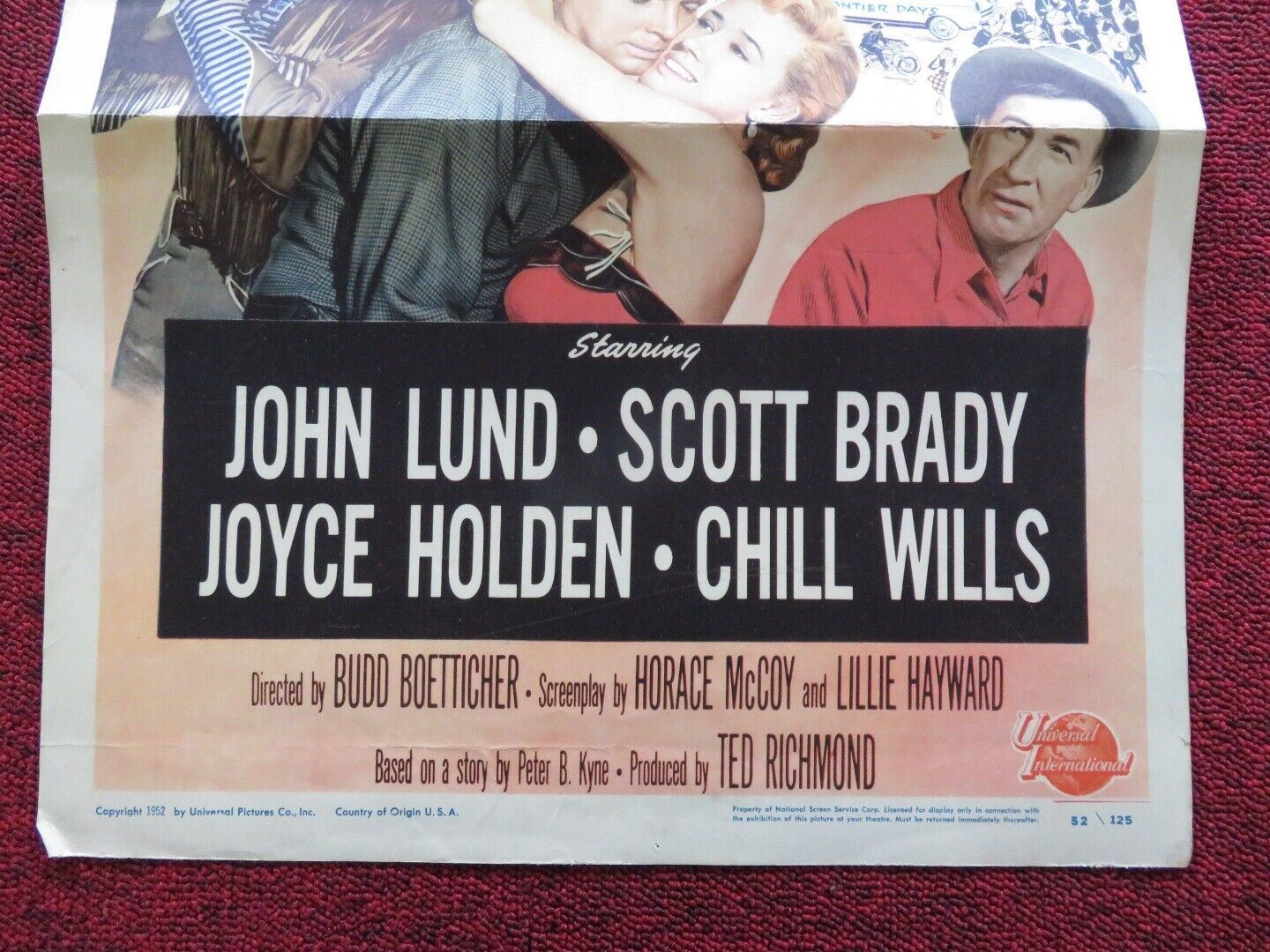 BRONCO BUSTER FOLDED US INSERT (14"x 36") POSTER JOHN LUND SCOTT BRADY 1952 Movie posters