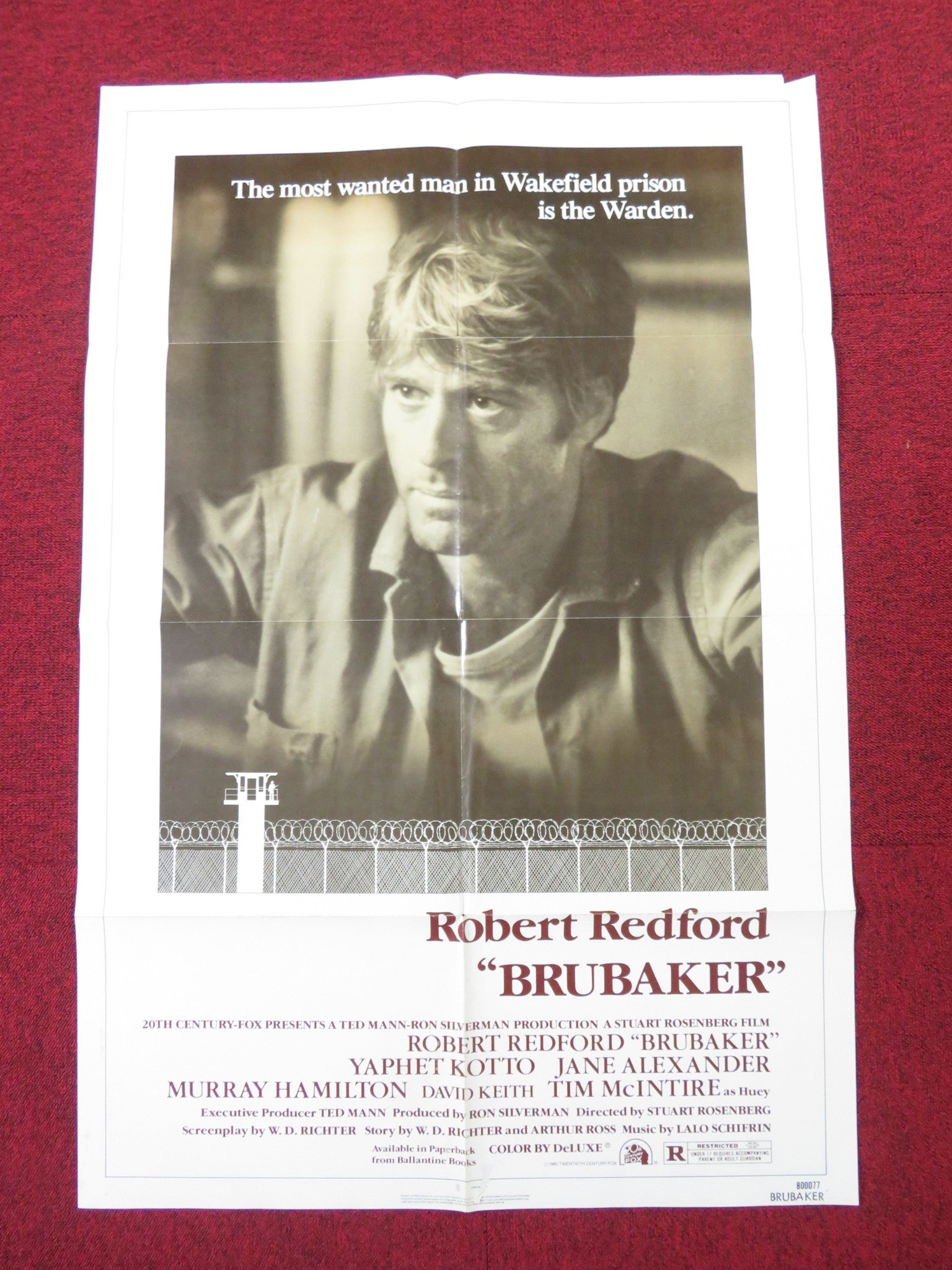 BRUBAKER FOLDED US ONE SHEET POSTER ROBERT REDFORD YAPHET KOTTO 1980 Rendezvous Cinema Movie posters