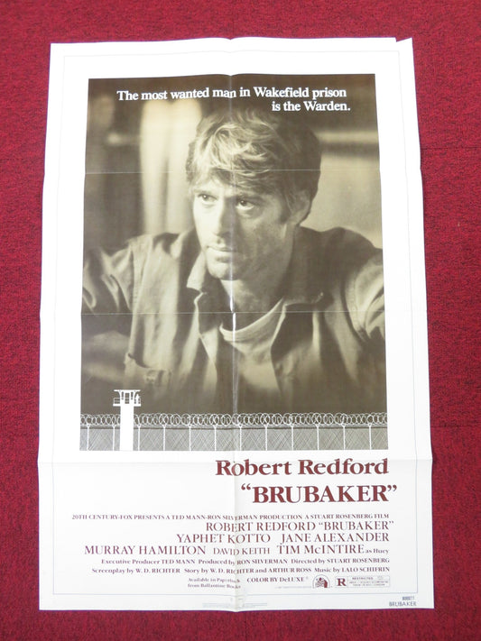 BRUBAKER FOLDED US ONE SHEET POSTER ROBERT REDFORD YAPHET KOTTO 1980 Rendezvous Cinema Movie posters
