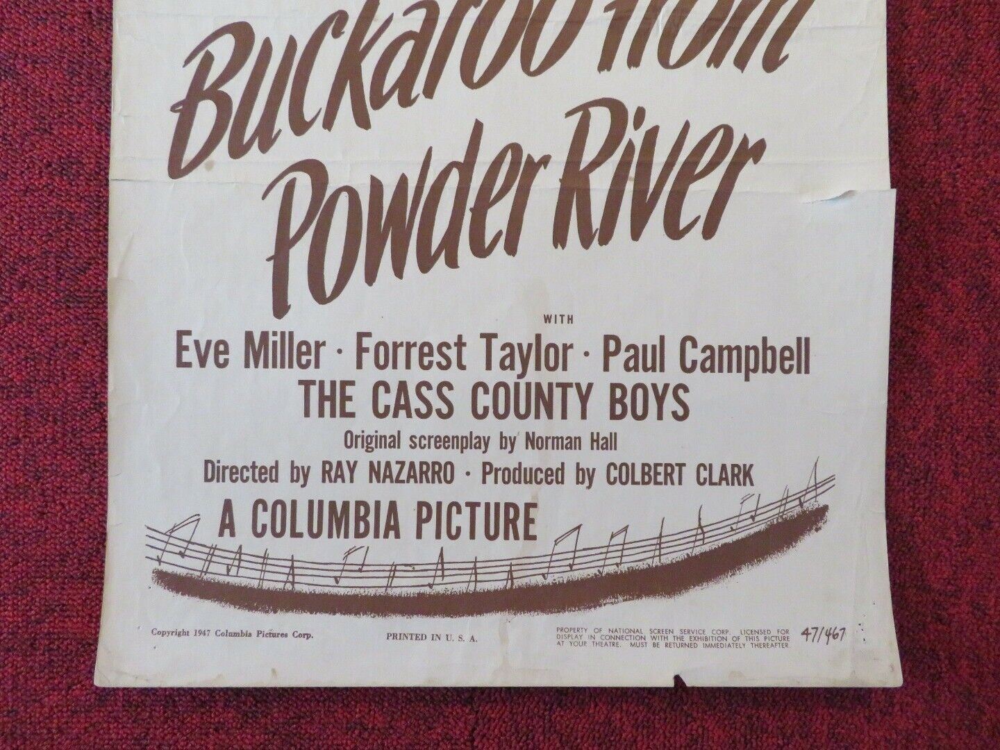 BUCKAROO FROM POWDER RIVER US INSERT (14"x 36") POSTER EVE MILLER 1947 - Rendezvous Cinema