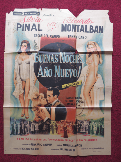 BUENAS NOCHES, ANO NUEVO FOLDED MEXICAN POSTER MONNA BELL FANNY CANO 1964 Rendezvous Cinema Movie posters