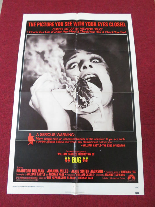 BUG FOLDED US ONE SHEET POSTER BRADFORD DILLMAN JOANNA MILES 1975 Rendezvous Cinema Movie posters