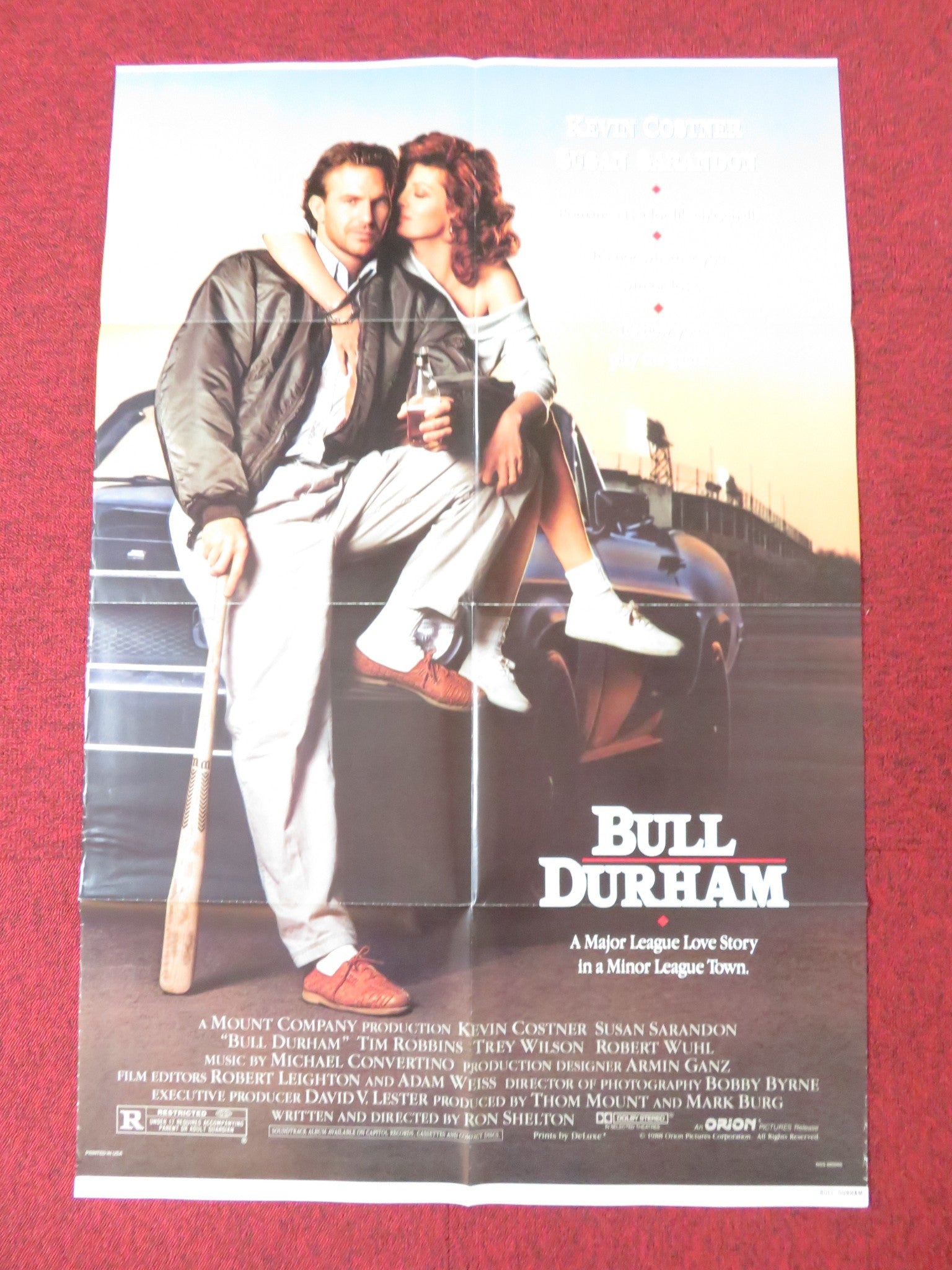 BULL DURHAM FOLDED US ONE SHEET POSTER KEVIN COSTNER SUSAN SARANDON 1988 Rendezvous Cinema Movie posters