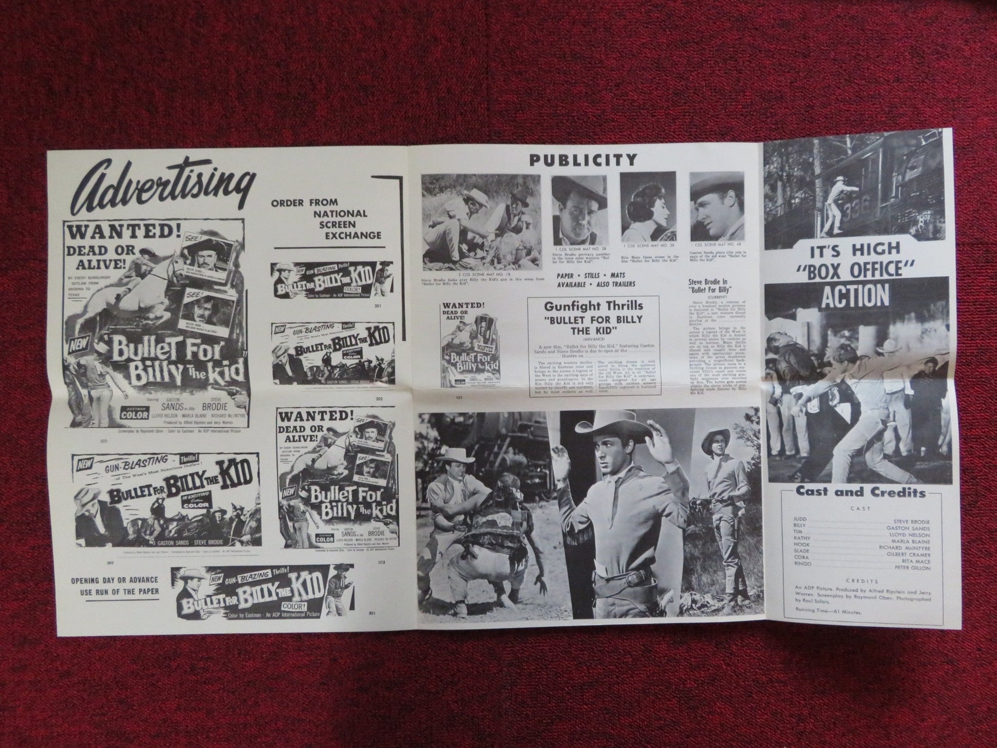 BULLET FOR BILLY THE KID UNCUT A.D.P INTERNATIONAL FOLDED PRESS BOOK SANDS 1963 Rendezvous Cinema Movie posters
