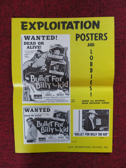 BULLET FOR BILLY THE KID UNCUT A.D.P INTERNATIONAL FOLDED PRESS BOOK SANDS 1963 Rendezvous Cinema Movie posters