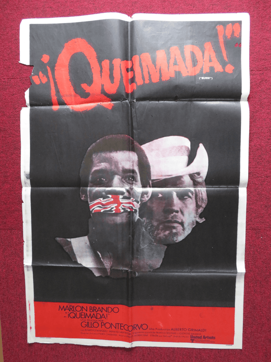 BURN FOLDED ARGENTINA ONE SHEET POSTER MARLON BRANDO EVARISTO MARQUEZ 1969 Rendezvous Cinema Movie posters