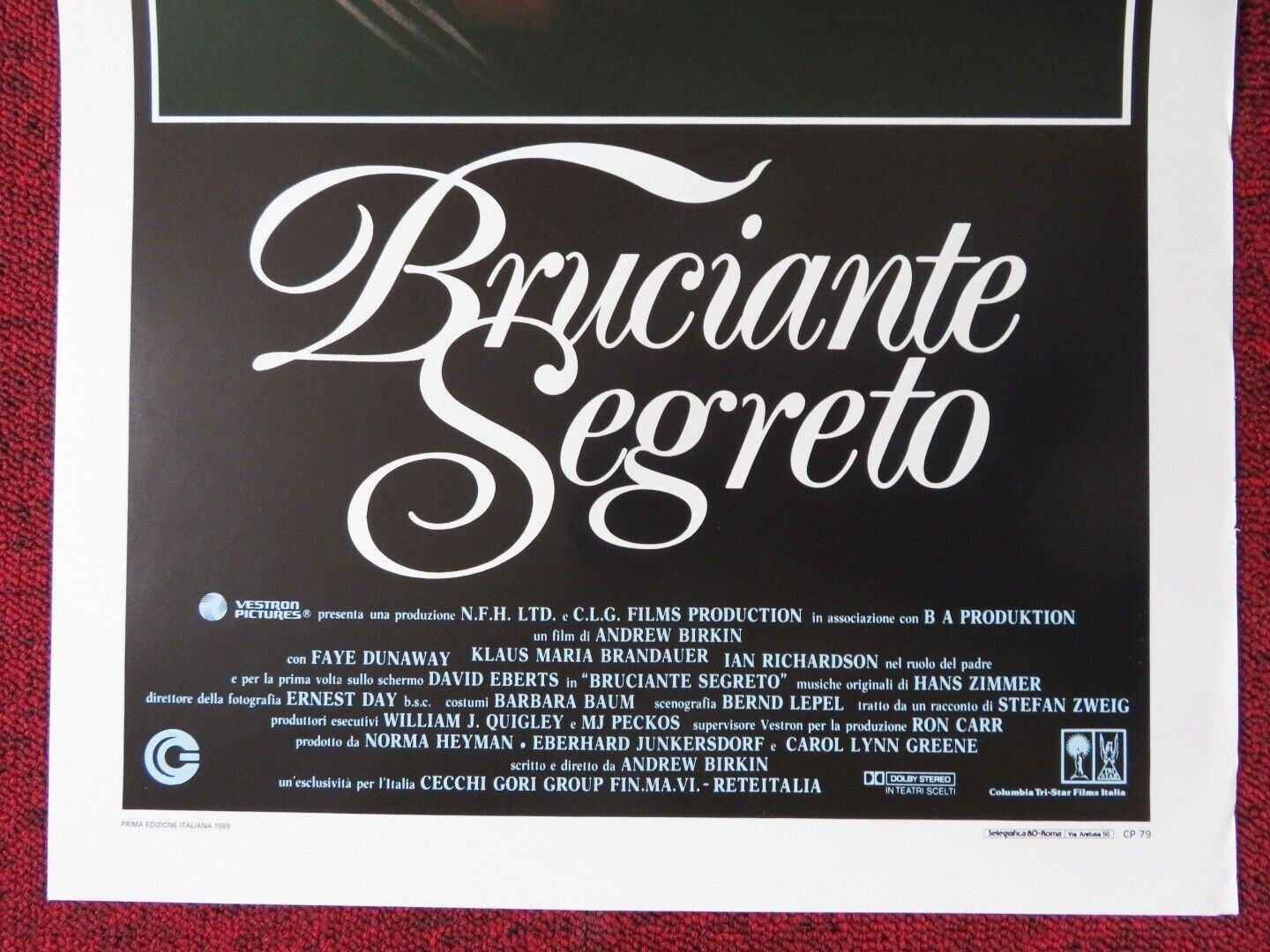 BURNING SECRET ITALIAN LOCANDINA (27.5"x13") POSTER FAYE DUNAWAY KLAUS 1988 - Rendezvous Cinema