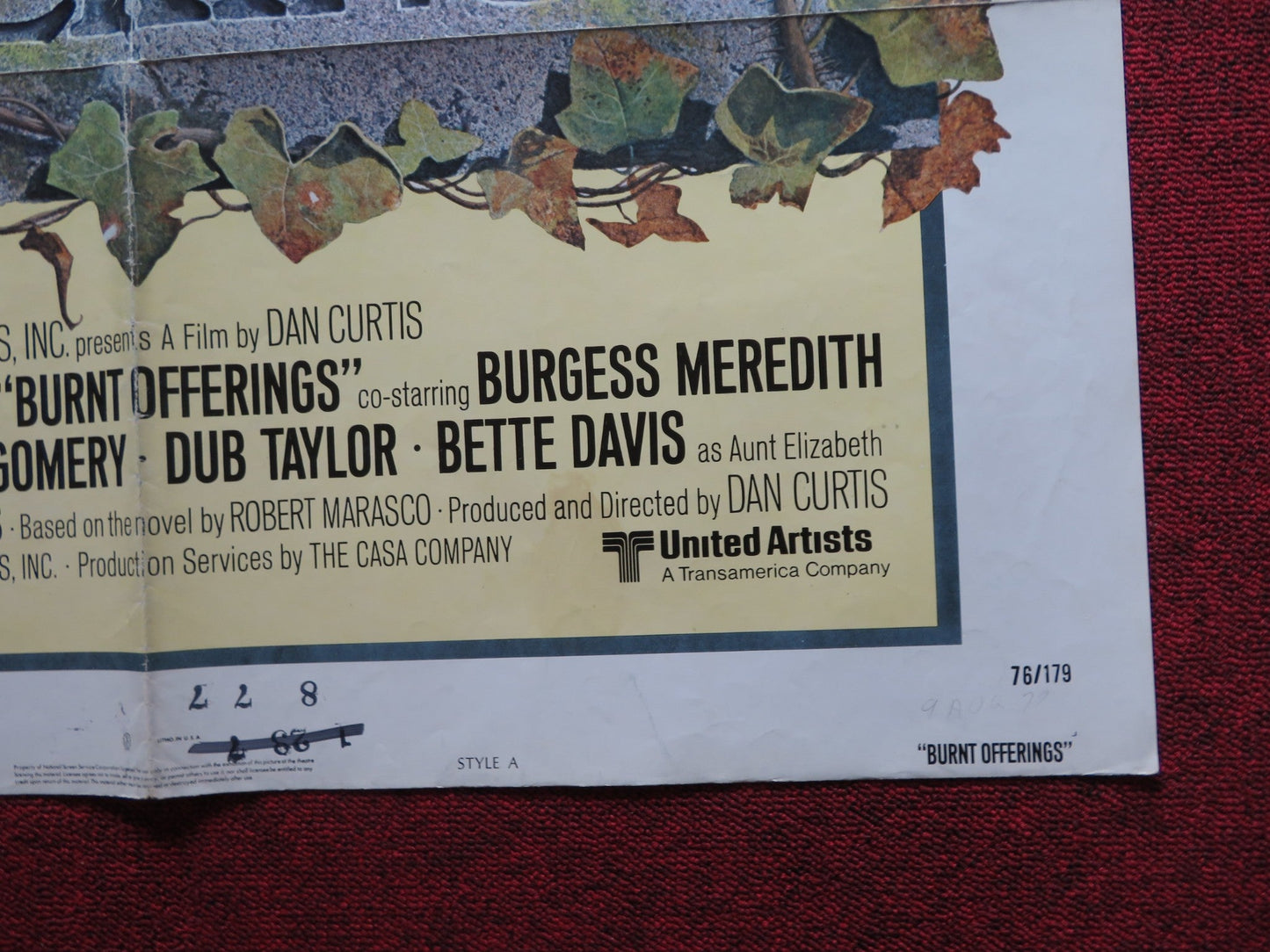 BURNT OFFERINGS STYLE A FOLDED US ONE SHEET POSTER KAREN BLACK OLIVER REED 1976 Rendezvous Cinema Movie posters