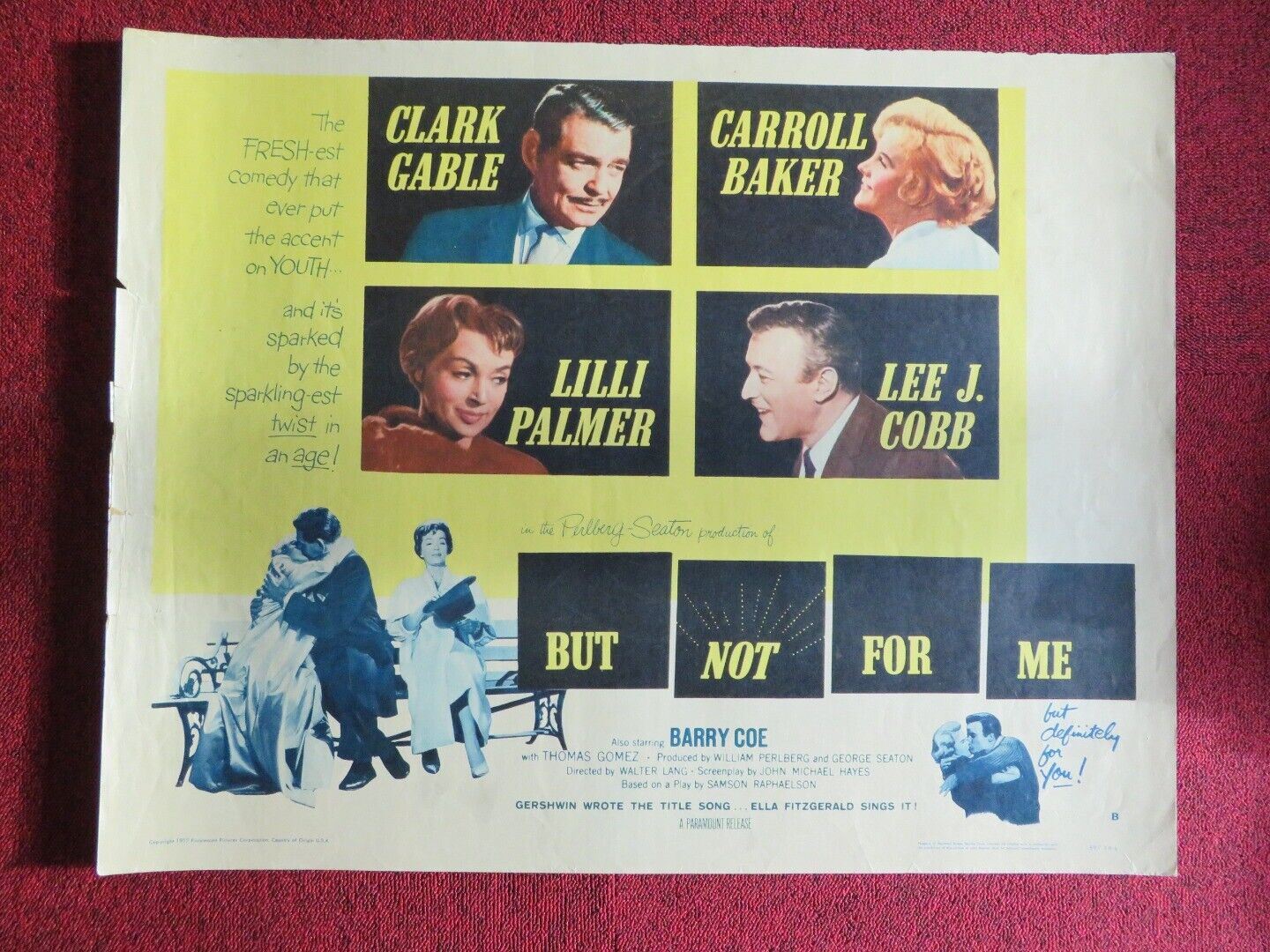 BUT NOT FOR ME US HALF SHEET (22"x 28") POSTER CLARK GABLE CARROLL BAKER 1959 Movie posters