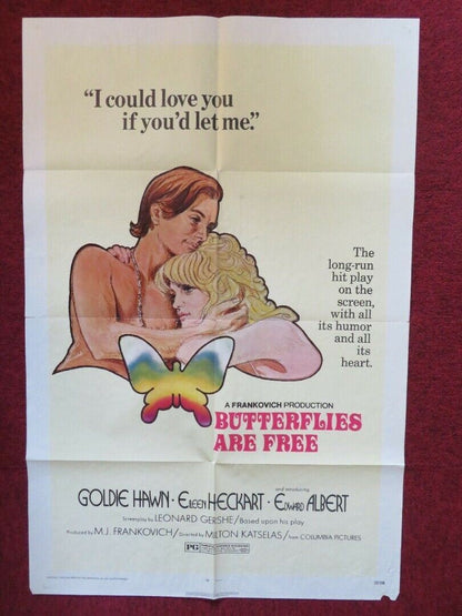 BUTTERFLIES ARE FREE FOLDED US ONE SHEET POSTER GOLDIE HAWN 1972 Movie posters