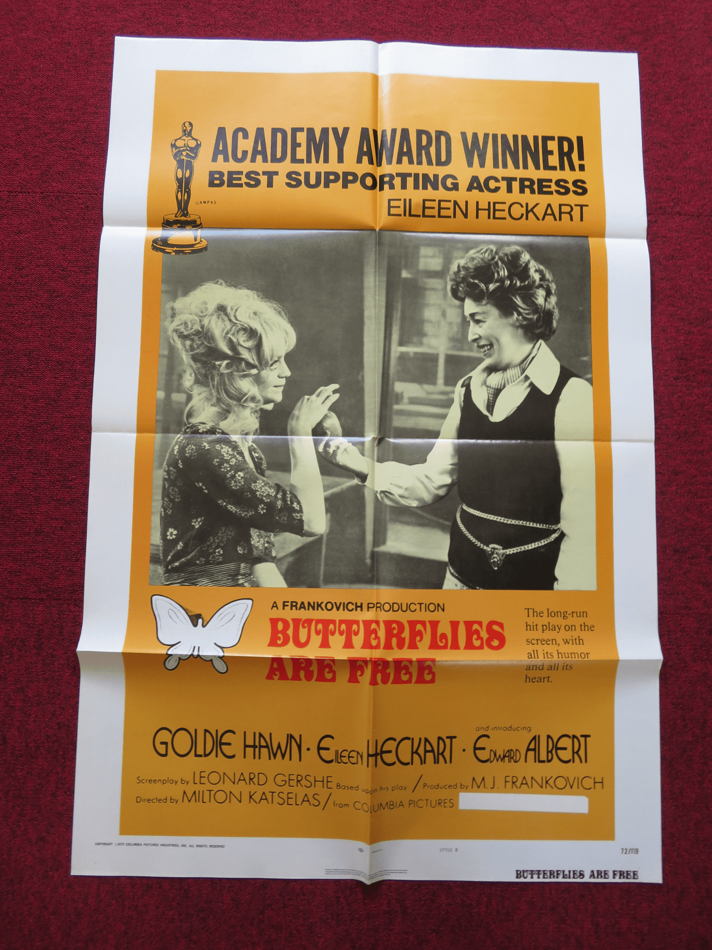 BUTTERFLIES ARE FREE - STYLE B FOLDED US ONE SHEET POSTER GOLDIE HAWN 1973 Rendezvous Cinema Movie posters