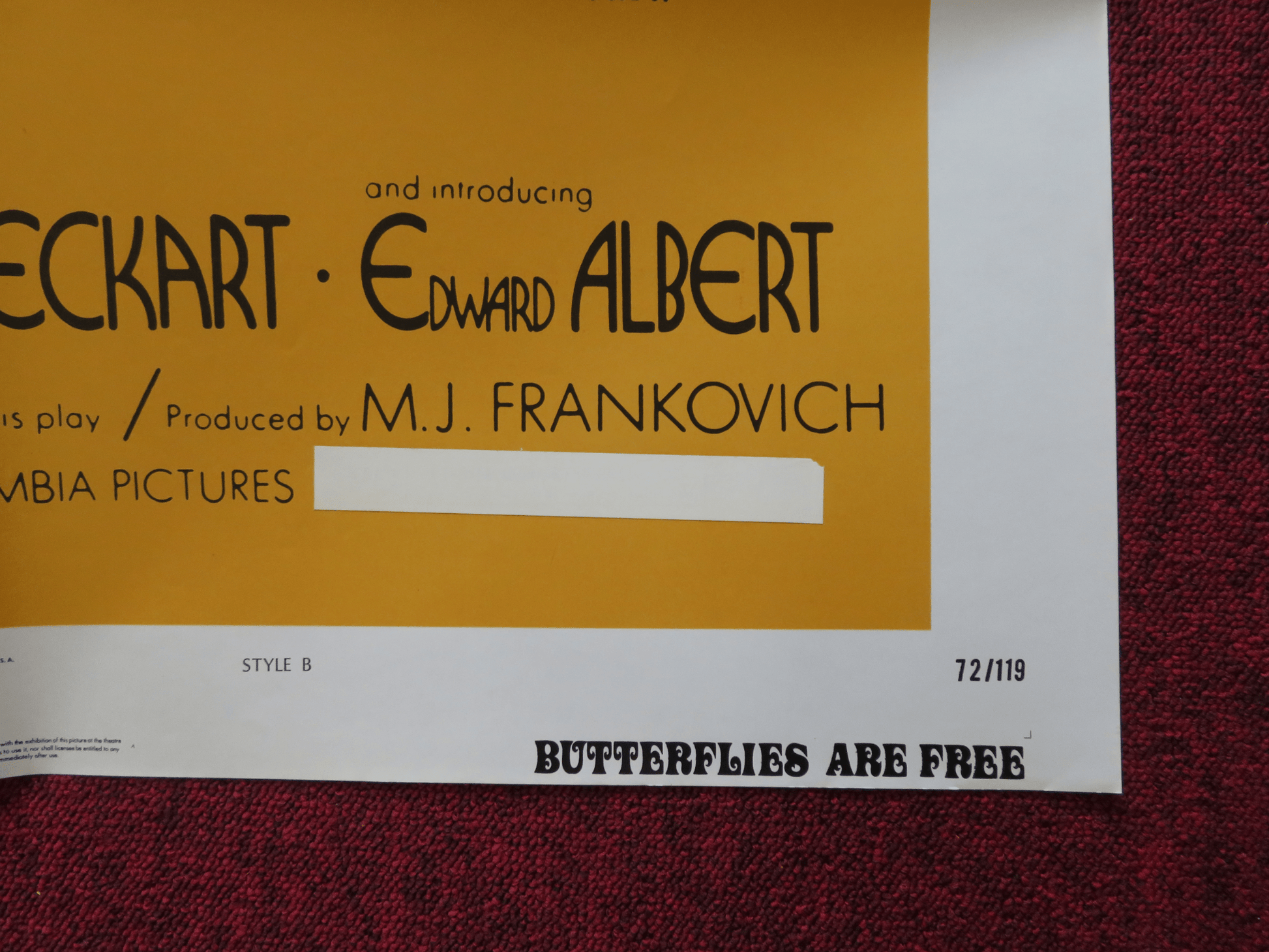 BUTTERFLIES ARE FREE - STYLE B FOLDED US ONE SHEET POSTER GOLDIE HAWN 1973 Rendezvous Cinema Movie posters