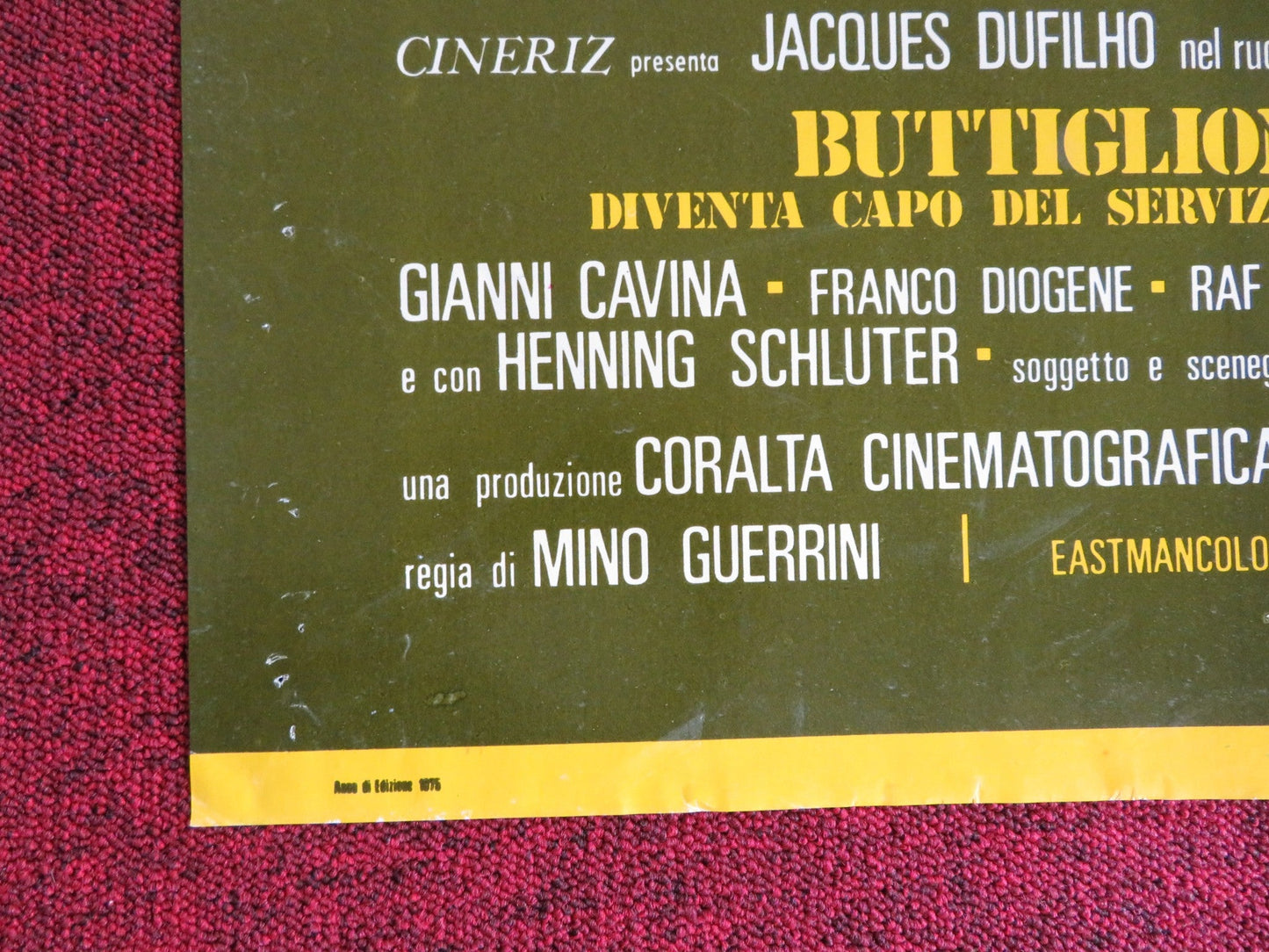 BUTTIGLIONE DIVENTA CAPO DEL SERVIZIO SEGRETO ITALIAN FOGLIO POSTER DUFILHO 1975 Rendezvous Cinema Movie posters