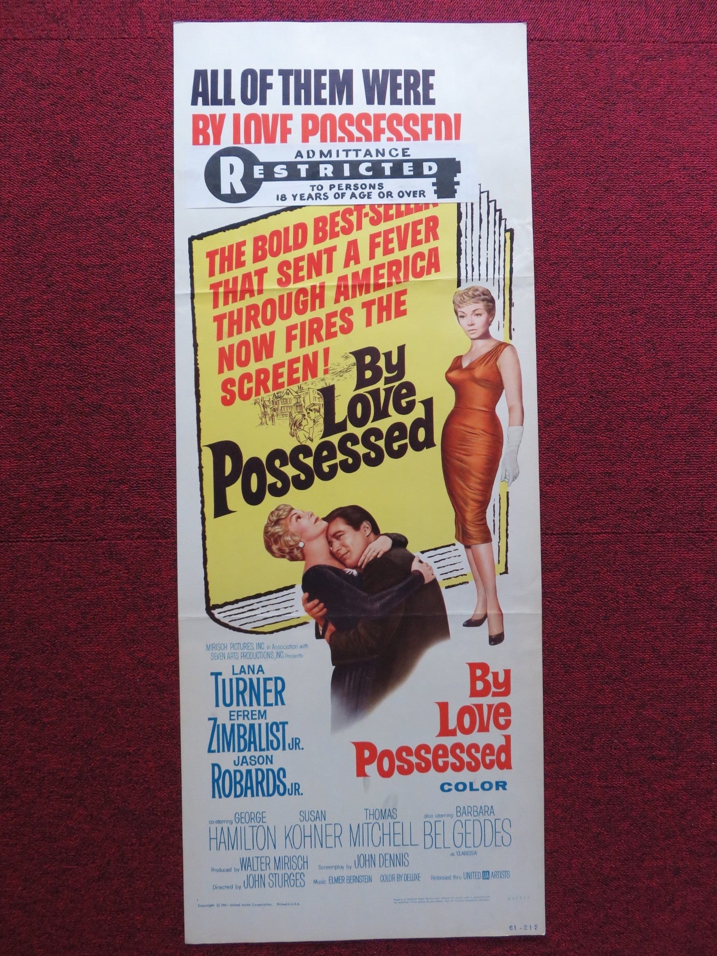 BY LOVE POSSESSED US INSERT (14"x 36") POSTER LANA TURNER E. ZIMBALSIT JR. 1961 Rendezvous Cinema Movie posters