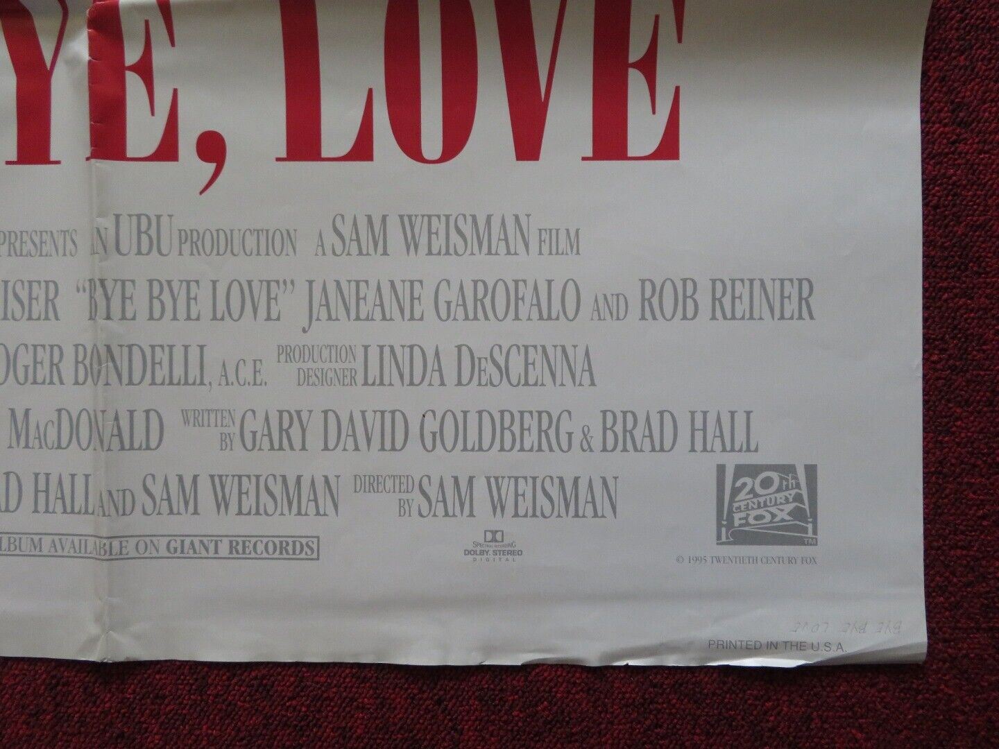 BYE BYE, LOVE - VERSION A FOLDED US ONE SHEET POSTER MATTHEW MODINE QUAID 1995 Movie posters