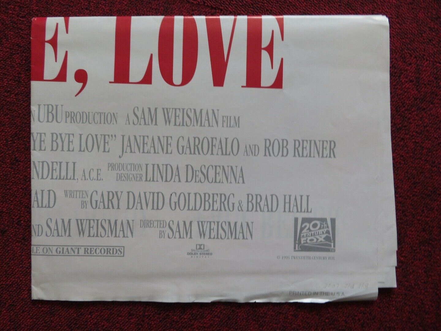 BYE BYE, LOVE - VERSION A FOLDED US ONE SHEET POSTER MATTHEW MODINE QUAID 1995 Movie posters