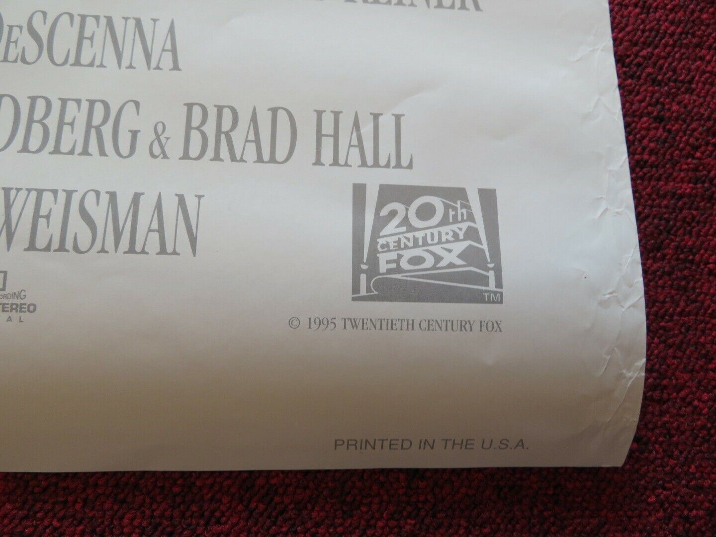 BYE BYE LOVE - VERSION A US ONE SHEET ROLLED POSTER MATTHEW MODINE 1995 Movie posters