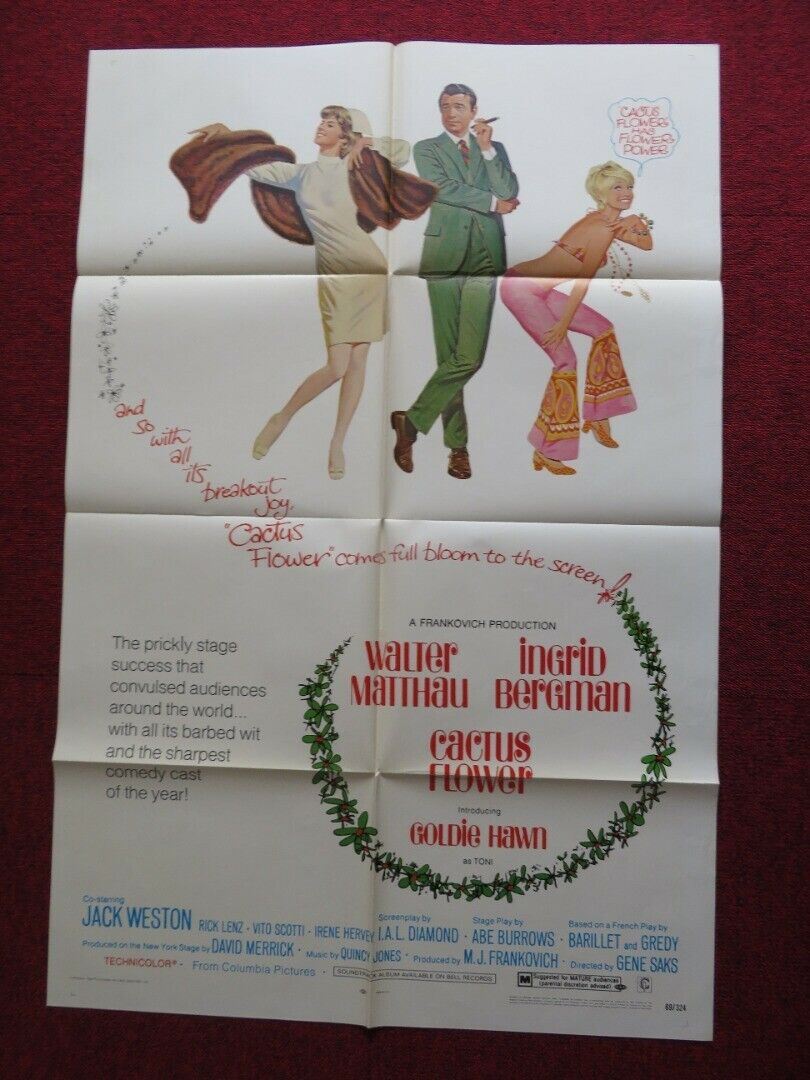 CACTUS FLOWER US ONE SHEET POSTER INGRID BERGMAN GOLDIE HAWN 1969 Movie posters